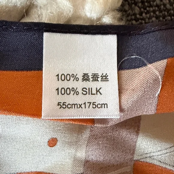 Silk Equestrian Scarf Orange Gray Cream Horse Bit Print - Picture 5 of 5